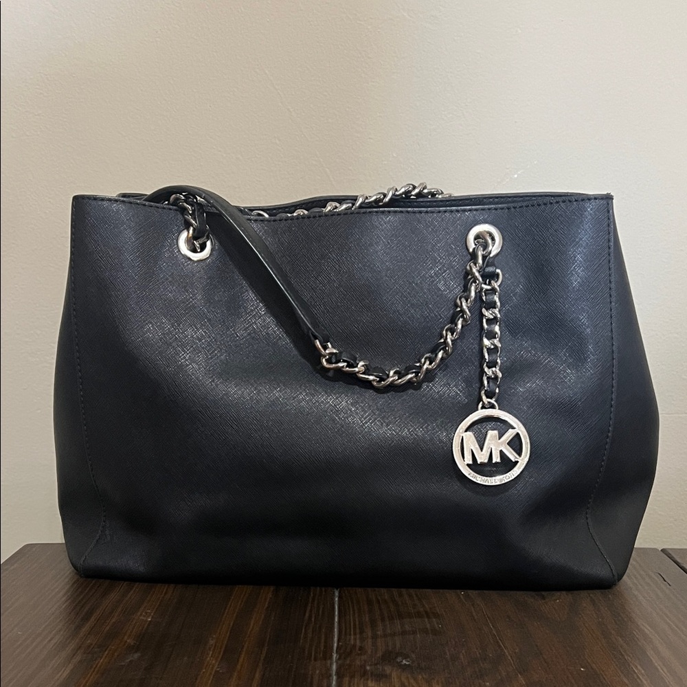 Michael Kors Black Shoulder Bag with Silver Chain